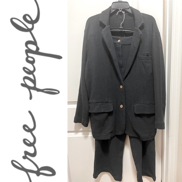 NWT Free People Like A Cloud 2-Piece Cotton Suit  BLACK  R$189 - Picture 3 of 12